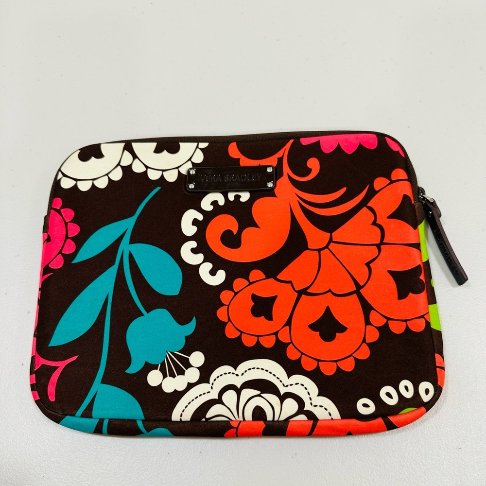 Vera Bradley Neoprene Zippered‎ Tablet Sleeve Lola Brown Coral Lime Bag Flower